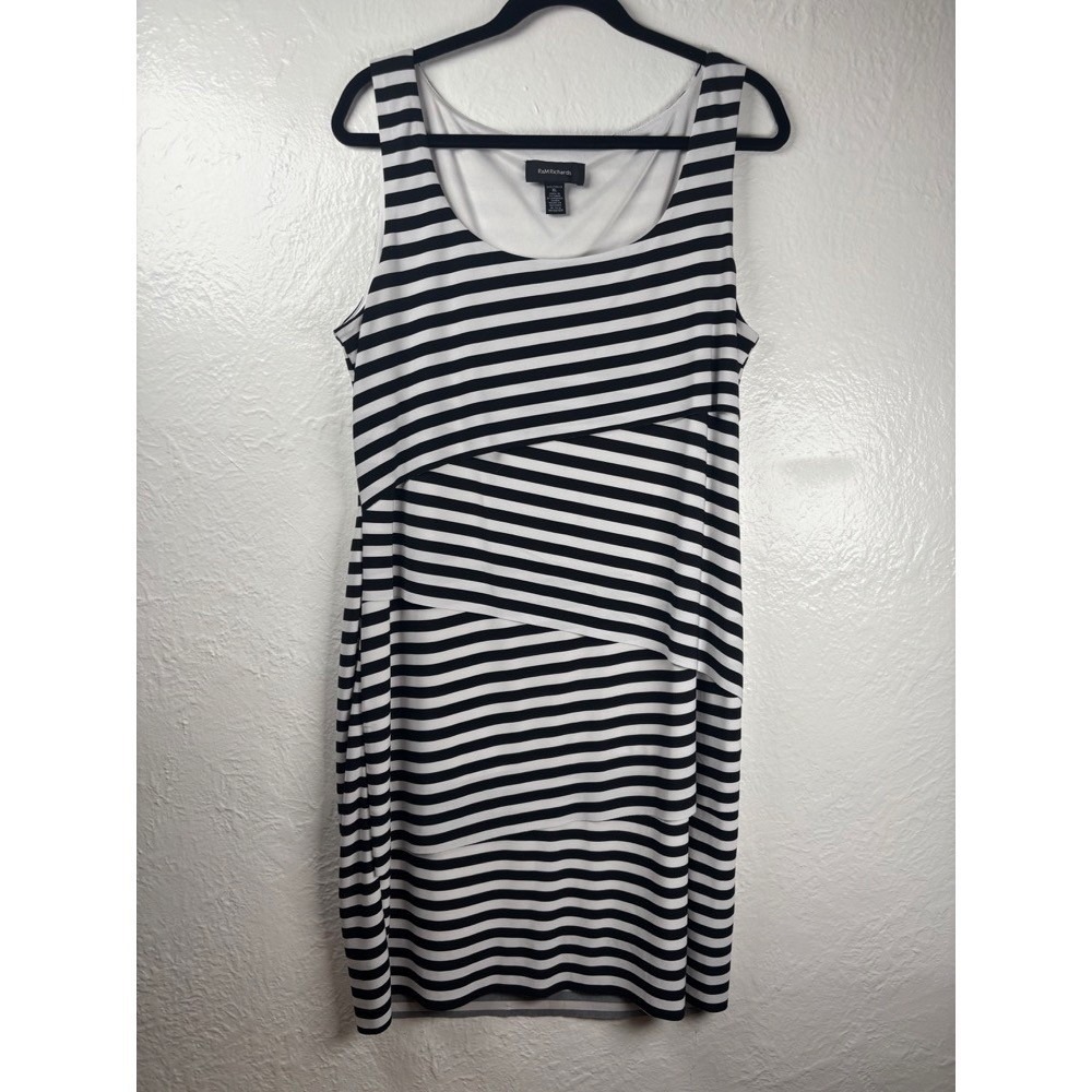 Women XL‎ Black White Striped Sleeveless Sheath Dress Nautical Wedding Guest